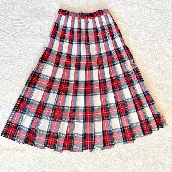 Vintage 80s 100% Wool Tartan Plaid Pleated Midi Skirt Size 6 | Made in Scotland - Picture 3 of 14